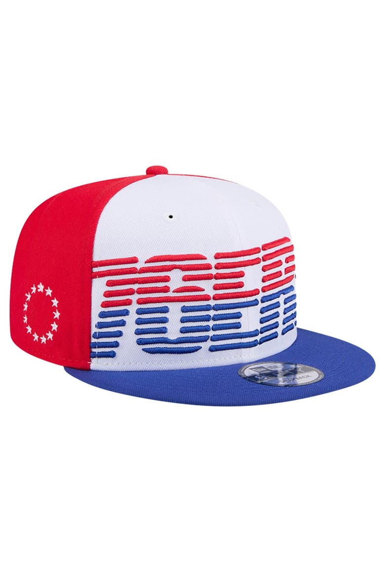 Men's New Era White/Royal Philadelphia 76ers Throwback Gradient Tech Font 9FIFTY Snapback Hat, Main, color, White