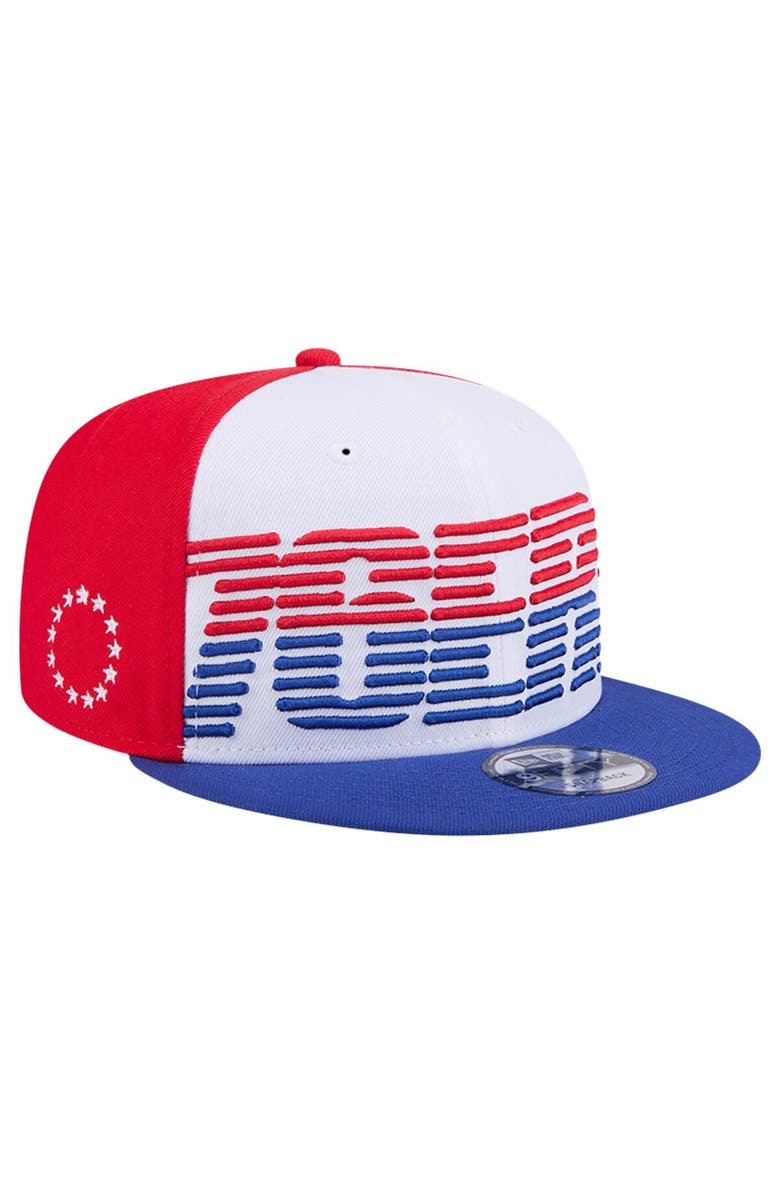 New Era Men's New Era White/Royal Philadelphia 76ers Throwback Gradient Tech Font 9FIFTY Snapback Hat, Main, color, White