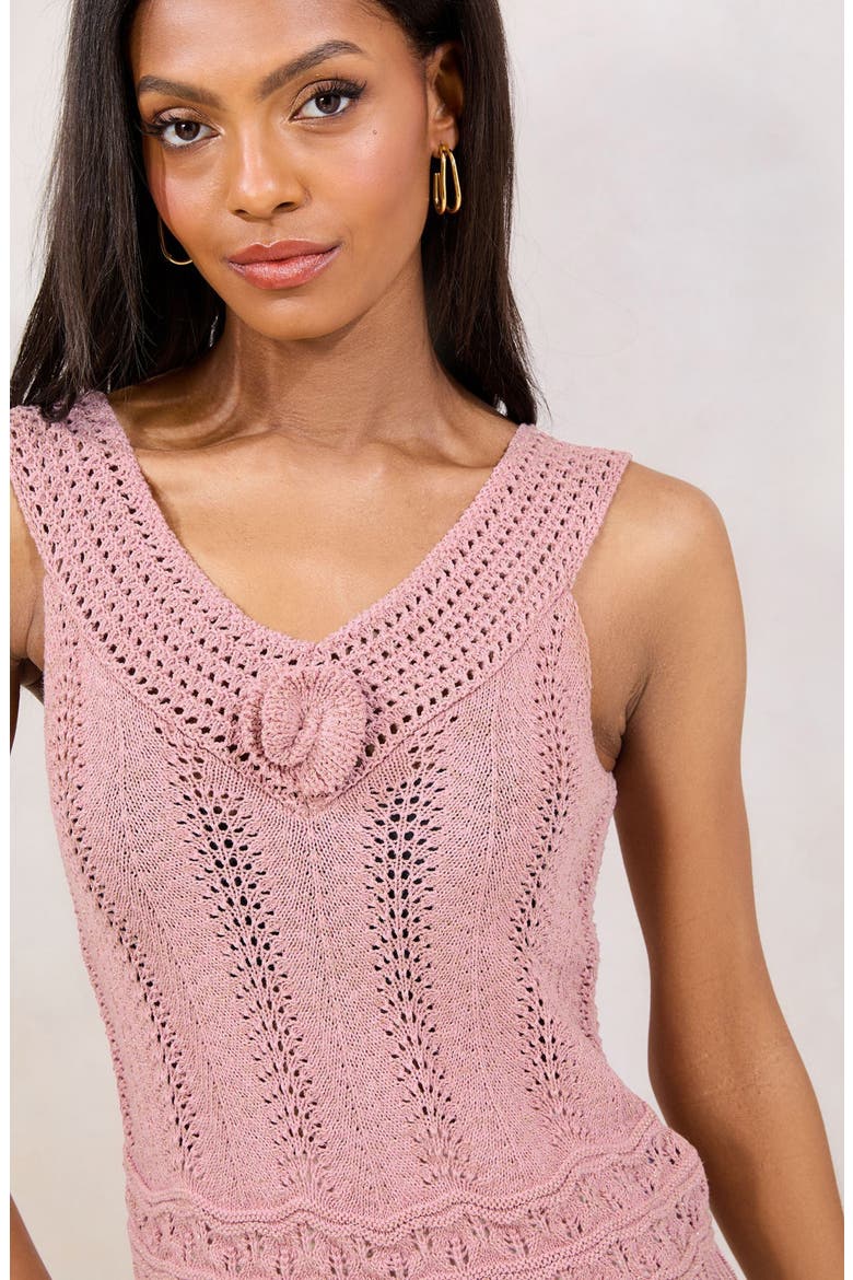 Metallic Crochet Trim Pointelle Top, Alternate, color, PINK