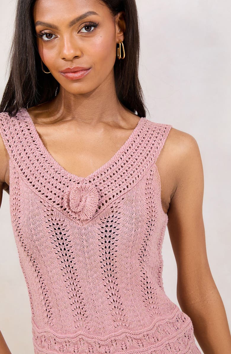 Lipsy Metallic Crochet Trim Pointelle Top, Alternate, color, Pink