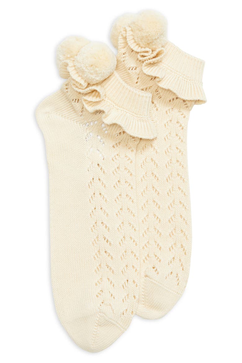 Pointelle Pompom Ankle Socks, Main, color, ET5 BETULLA