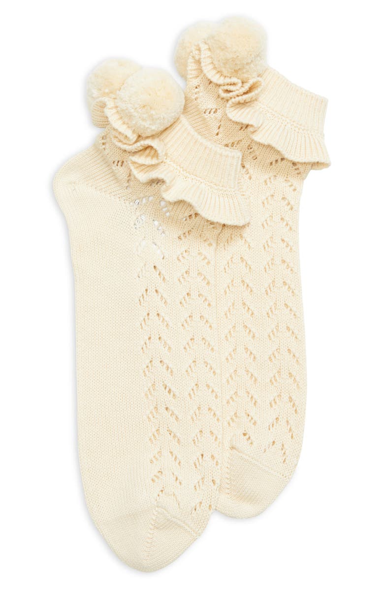 Valentino Garavani Pointelle Pompom Ankle Socks, Main, color, Et5 Betulla