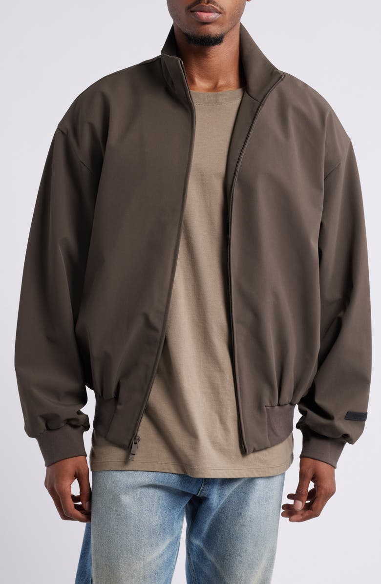 Fear of God Essentials Bonded Stretch Nylon Bomber Jacket, Main, color, 