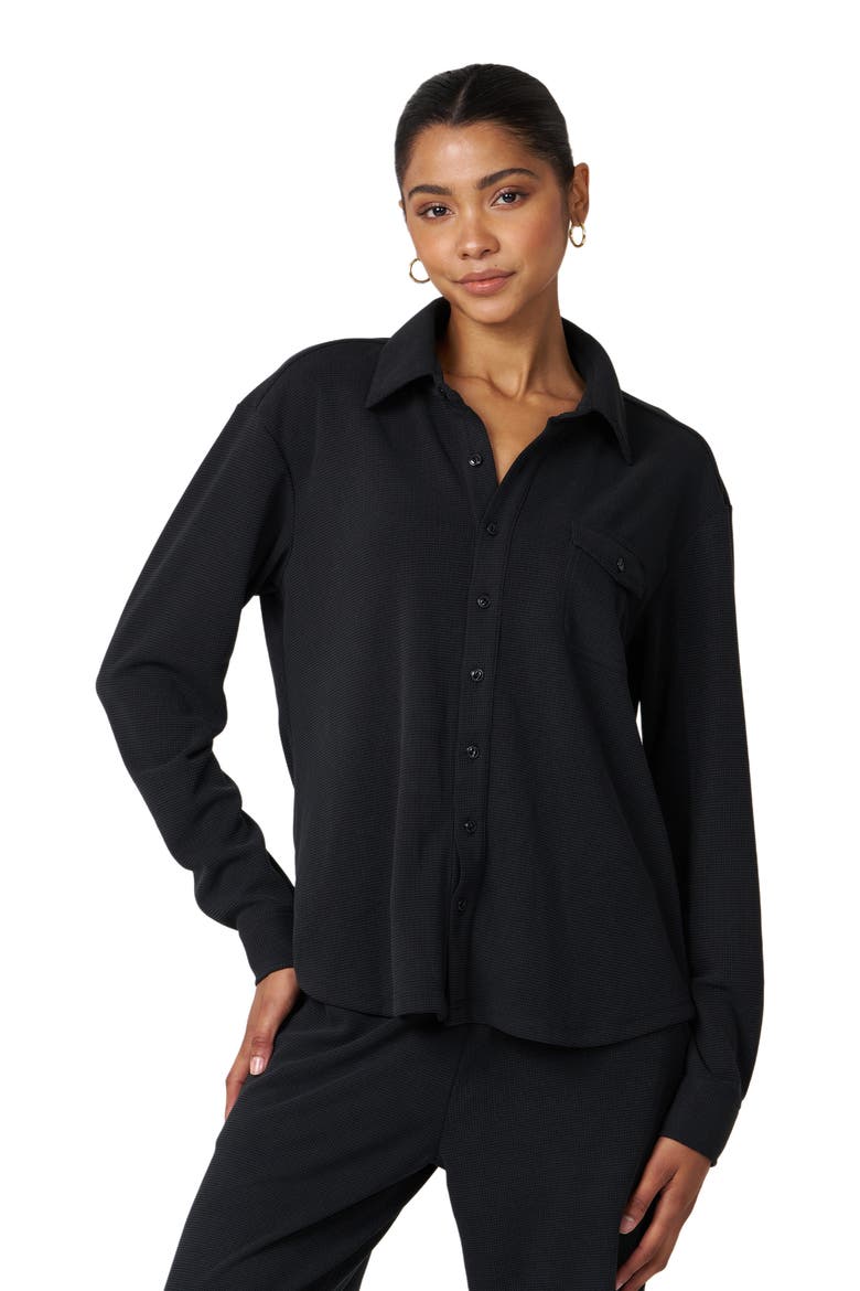 Retreat Waffle Button Down Shirt, Alternate, color, Black