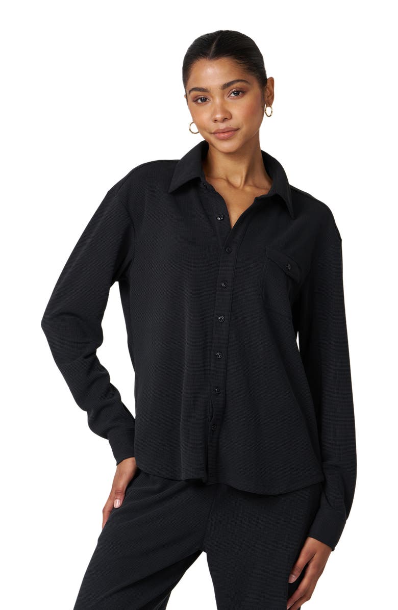 Rebody Active Retreat Waffle Button Down Shirt, Alternate, color, Black