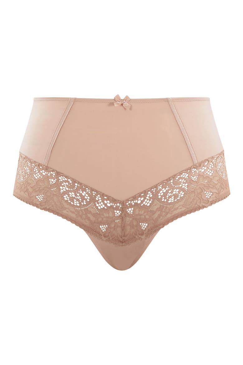 Estel High Waist Lace Trim Briefs, Alternate, color, HONEY