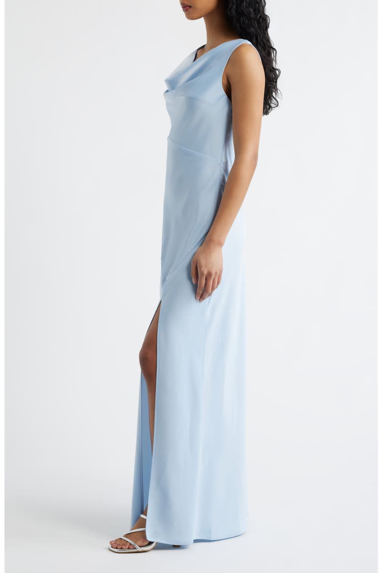 Lea Cowl Neck Satin Gown, Alternate, color, LIGHT BLUE