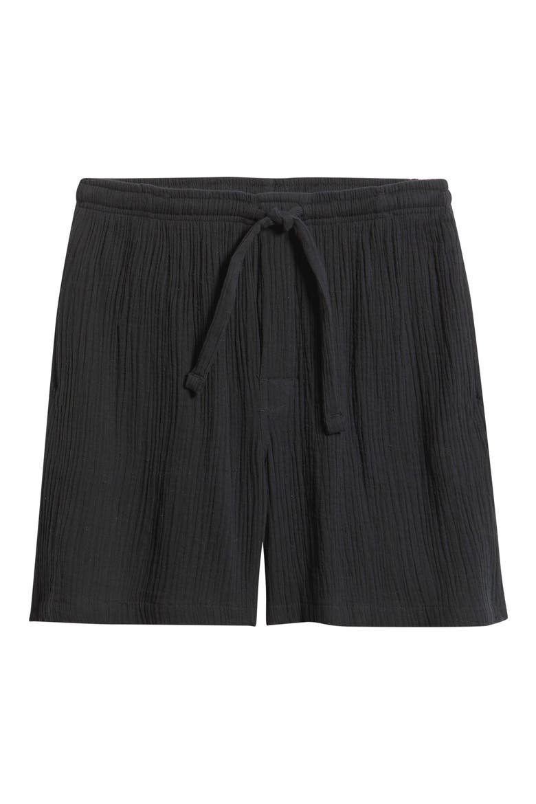 Seaside Cotton Crepe Lounge Shorts, Alternate, color, BLACK