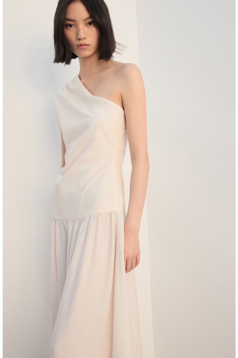 One-Shoulder Drop Waist Cocktail Dress, Alternate, color, ECRU