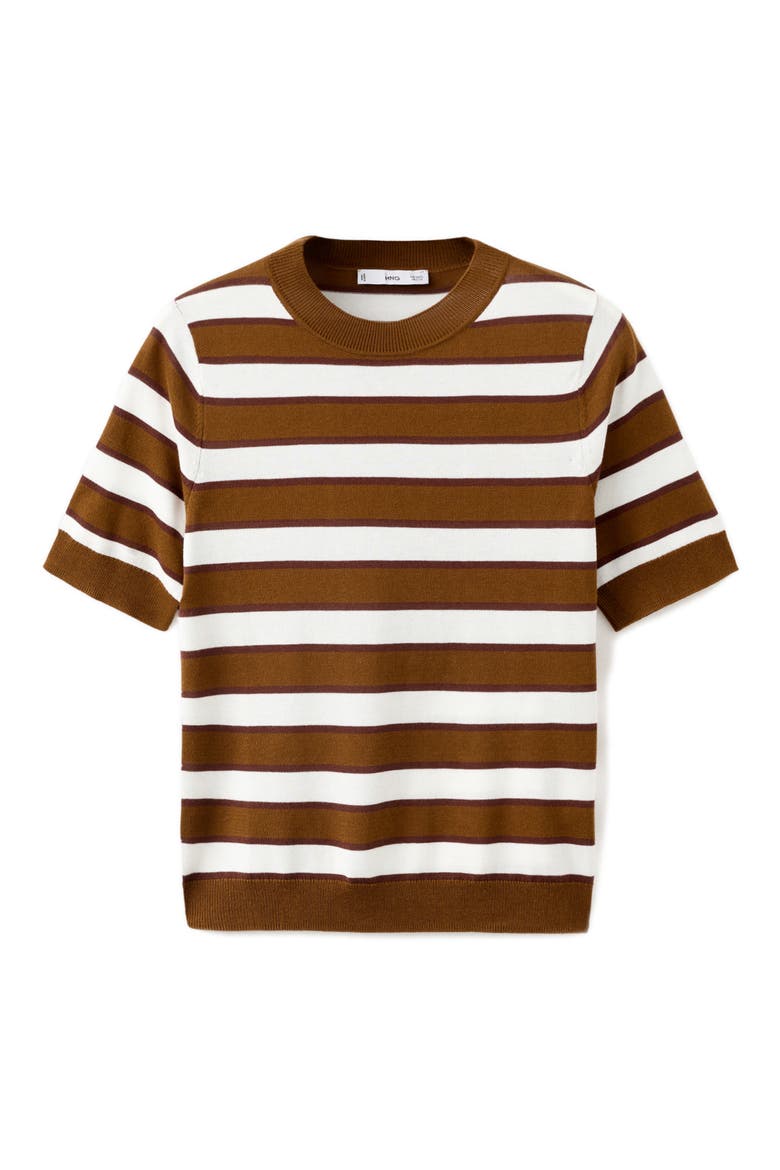 Stripe Short Sleeve Sweater, Alternate, color, CARAMEL