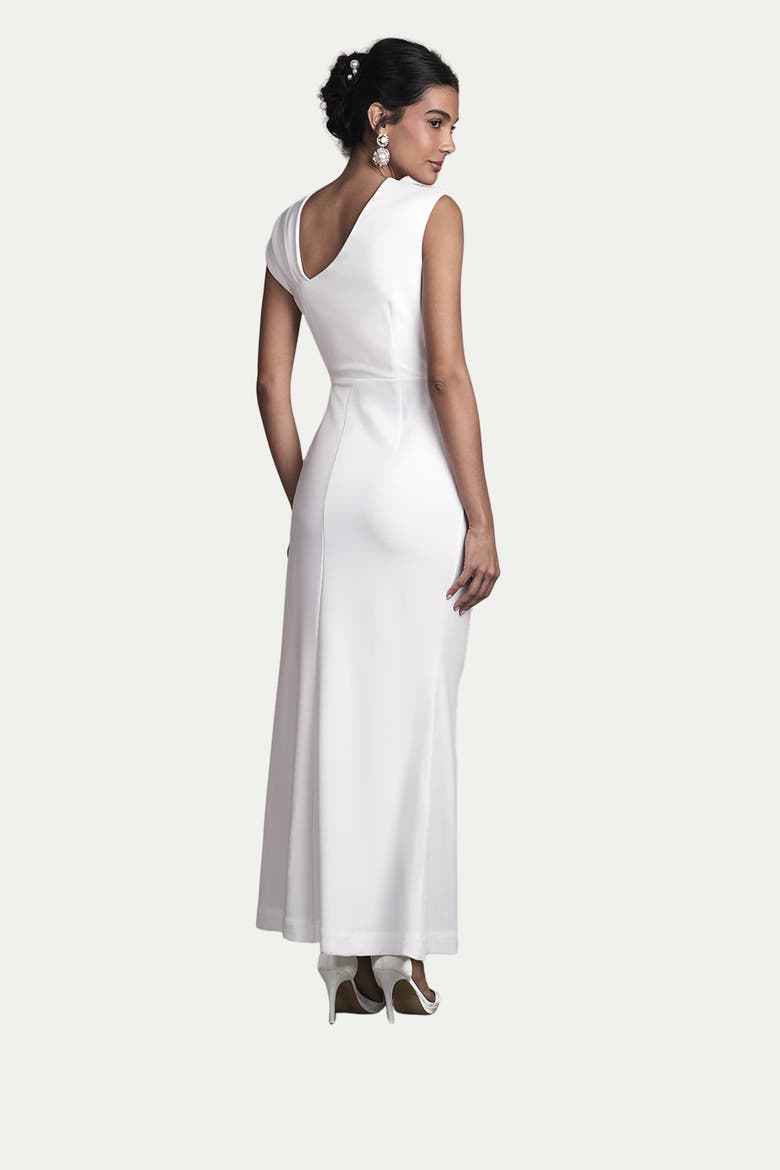 Bow Detail Crepe Wedding Dress, Alternate, color, Ivory