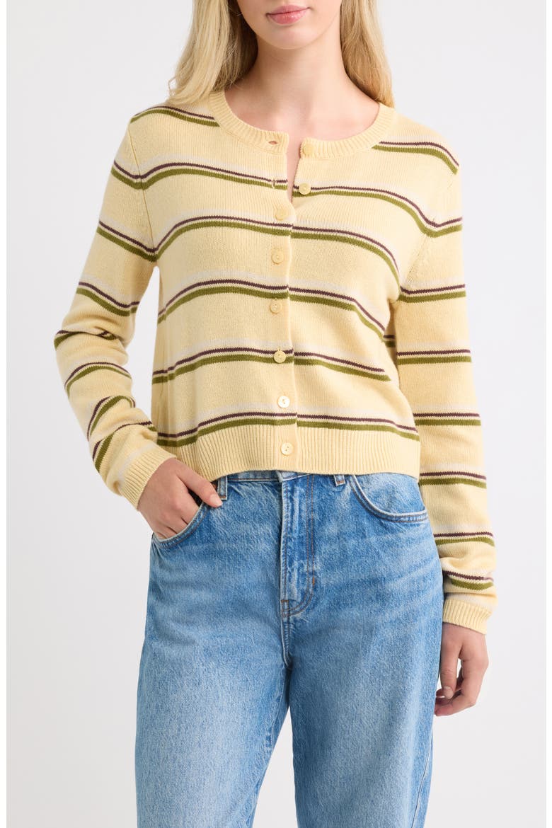 Clara Cashmere Crew Cardigan, Main, color, PARMESAN TRI-COLOR STRIPE