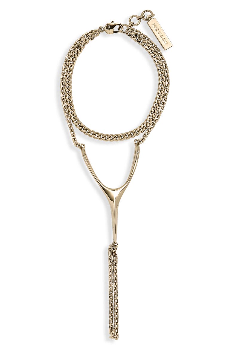 Wishbone Hand Chain Bracelet, Main, color, PALE GOLD