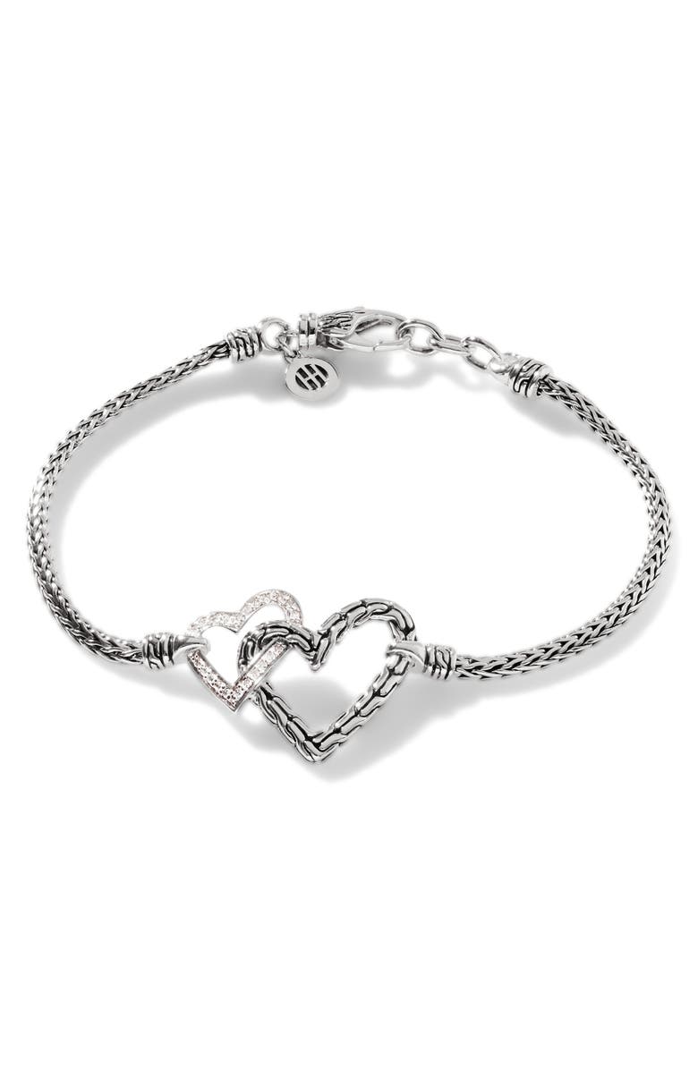 John Hardy Manah Interlocking Pavé Diamond Heart Bracelet, Main, color,