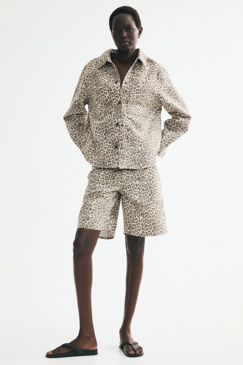 Cotton Denim Overshirt, Alternate, color, Light beige/leopard print
