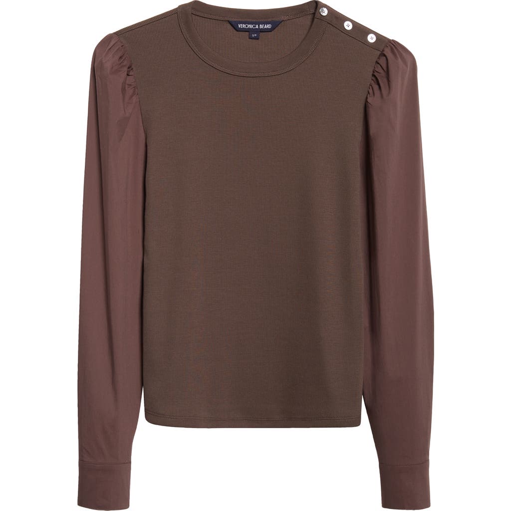 Veronica Beard Fersia Mixed Media Long Sleeve Top In Brown