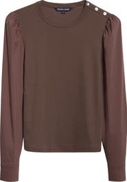 Veronica Beard Fersia Mixed Media Long Sleeve Top