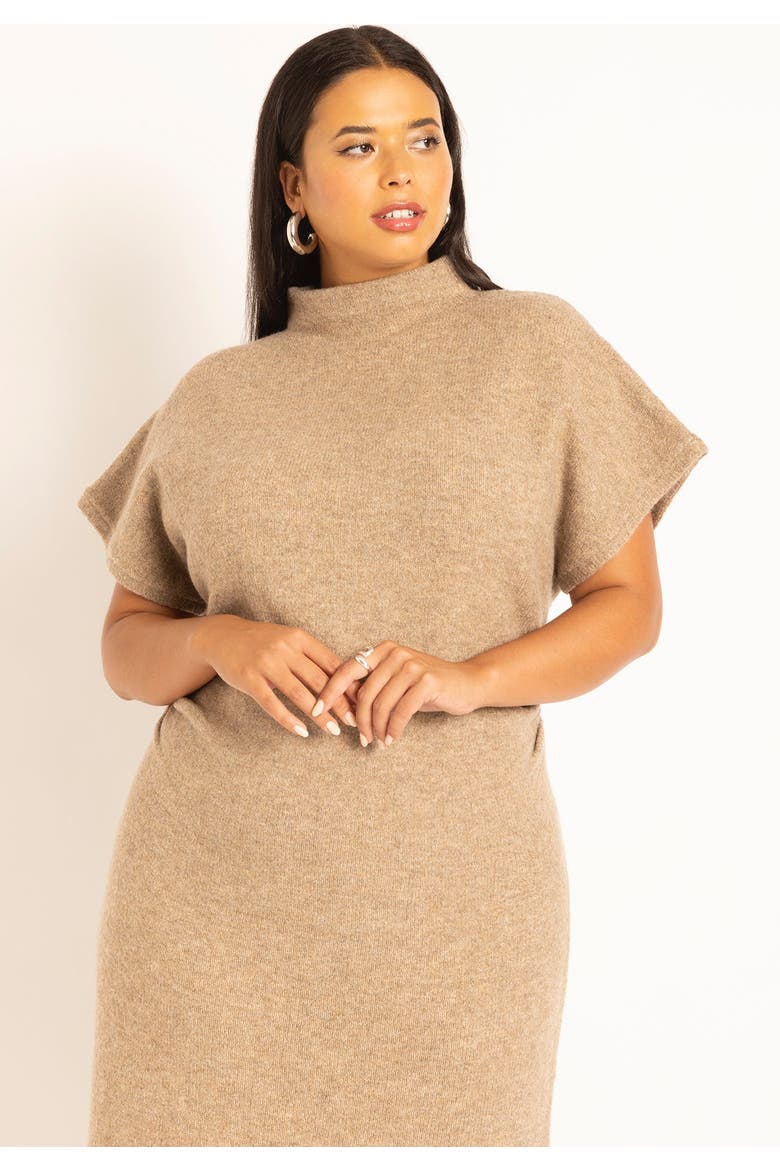 Short Sleeve Sweater Dress, Alternate, color, ALMOND MILK