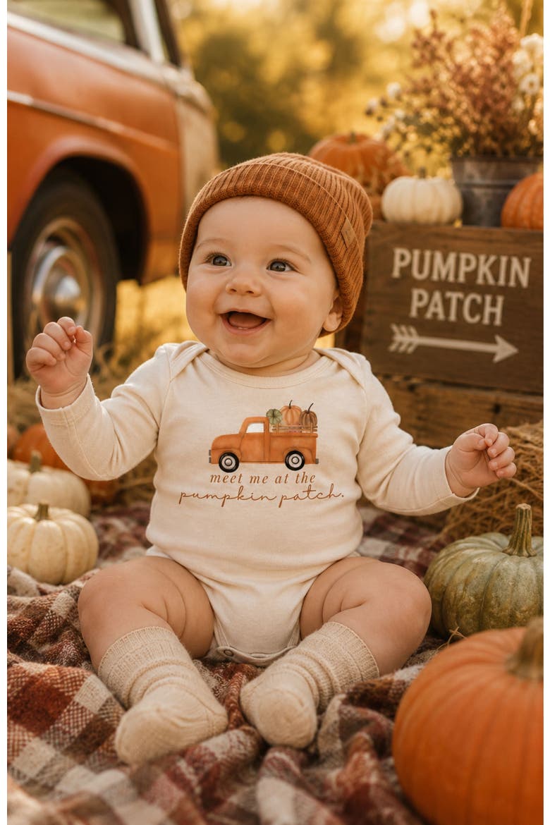 Meet Me At The Pumpkin Patch Organic Bodysuit Long Sleeve, Alternate, color, Natural