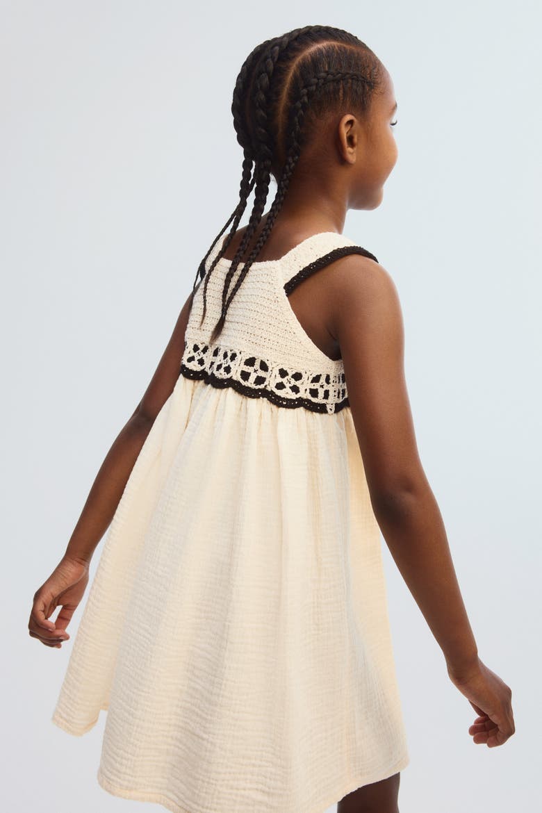 Crochet-look-detail Muslin Dress, Alternate, color, Cream