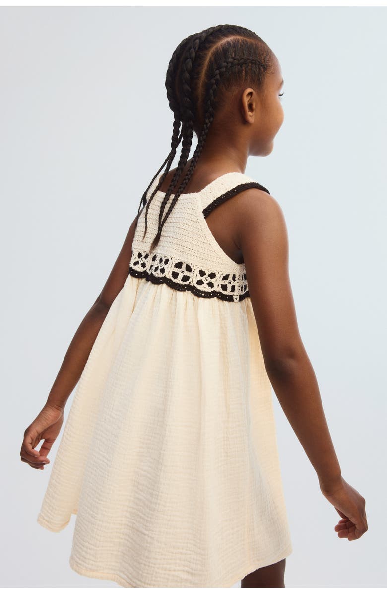 H&M Crochet-look-detail Muslin Dress, Alternate, color, Cream