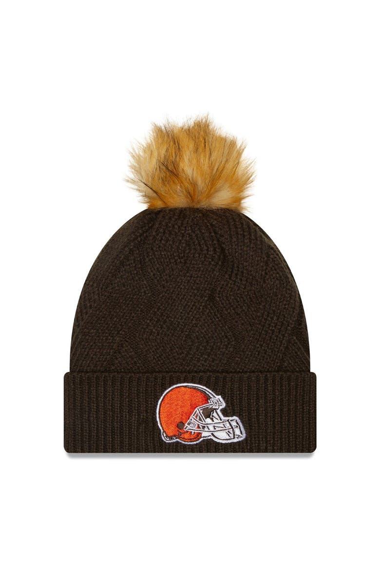 New Era Women's New Era Brown Cleveland Browns Snowy Cuffed Knit Hat with Pom, Main, color, Brown
