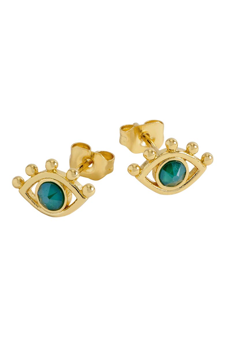 Green Cubic Zirconia Evil Eye Stud Earrings, Alternate, color, GOLD
