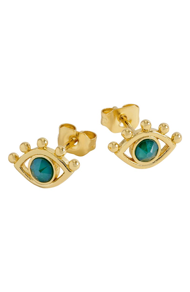 Estella Bartlett Green Cubic Zirconia Evil Eye Stud Earrings, Alternate, color, Gold