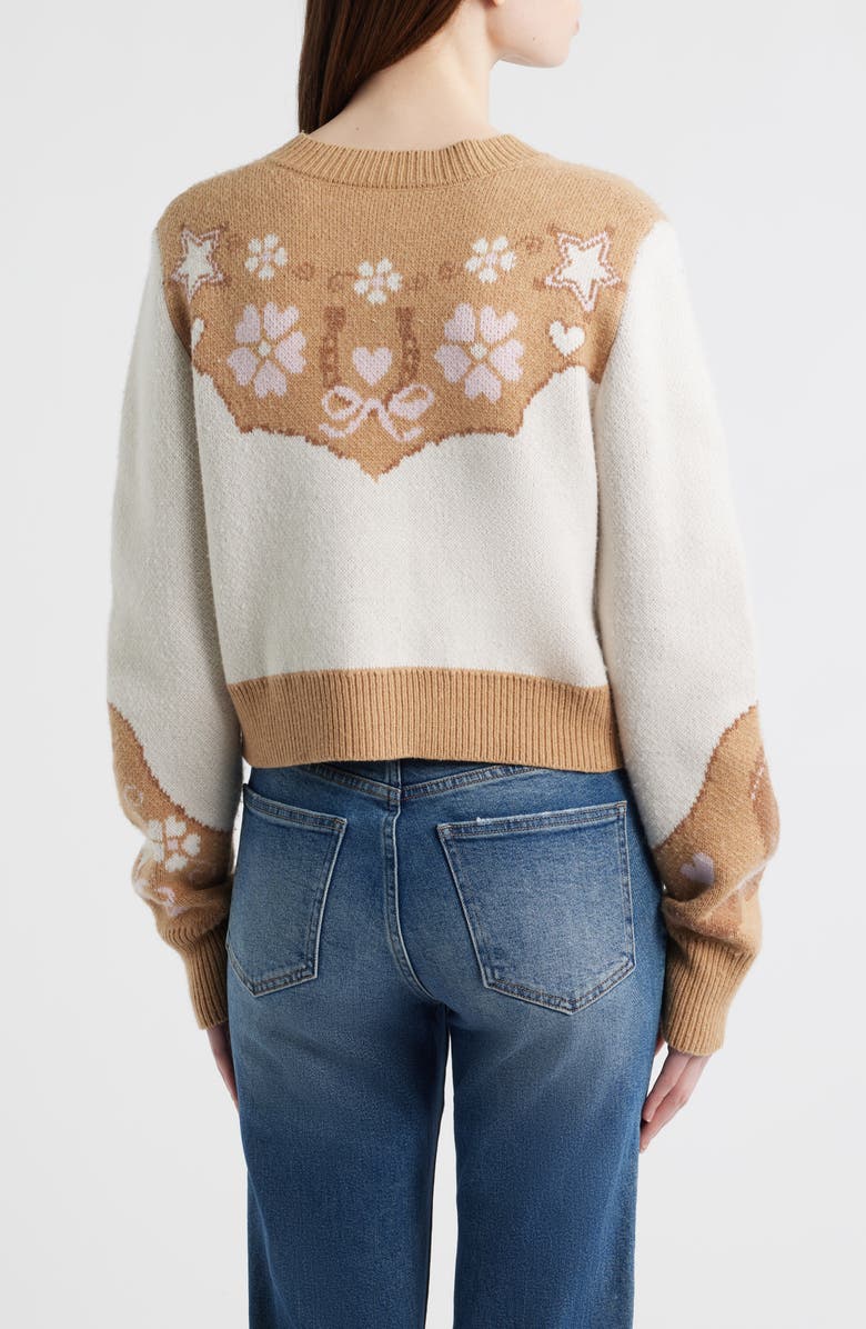 LoveShackFancy Leyah Jacquard Detail Wool Blend Cardigan, Alternate, color, Prairie Sand