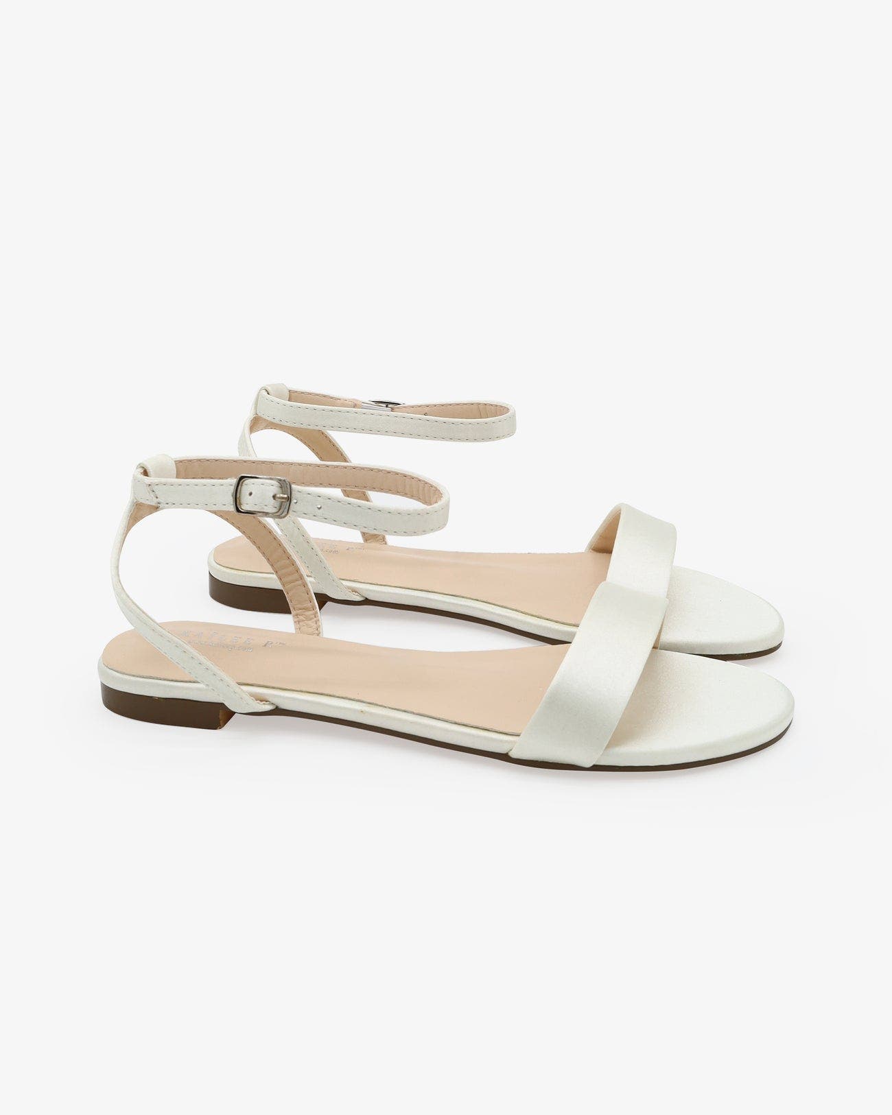 Kailee P Maddy Satin Flat Sandal with Ankle Strap, Main, color, Ivory