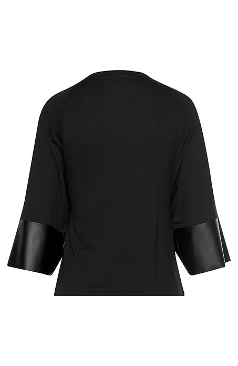 LASCANA Women's Dolman Sleeve Leather Trim Top, Alternate, color, Black