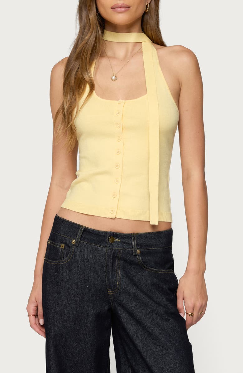 EDIKTED Knit Halter Top & Scarf Set, Main, color, Yellow
