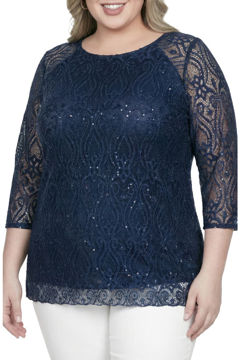 Sequin Lace Tunic Top, Main, color, NAVY