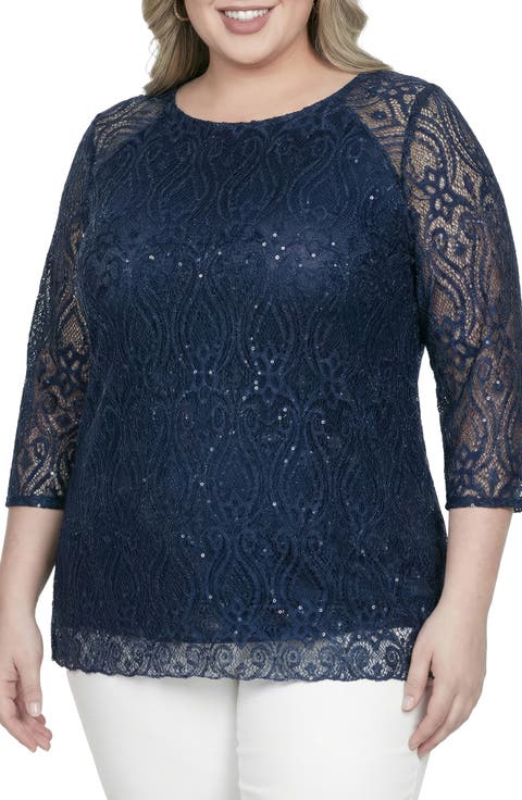 Sequin Lace Tunic Top (Plus)