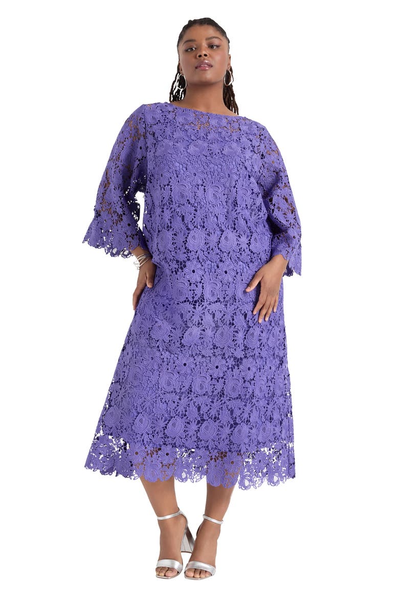 Bell Sleeve Lace Midi Dress, Main, color, BLUE IRIS