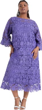 June + Vie Bell Sleeve Lace Midi Dress