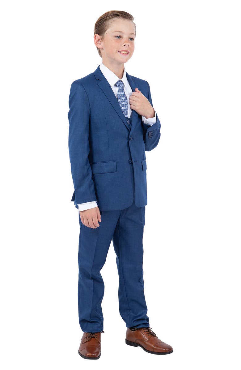 Perry Ellis Kids' Blue Five-Piece Sharkskin Suit, Main, color, 