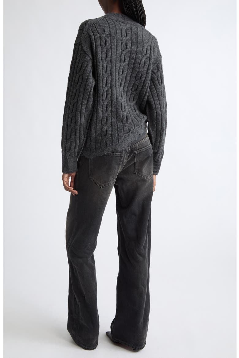 Janice Merino Wool Cardigan & Distressed Slim Straight Leg Jeans Jumpsuit, Alternate, color, VINTAGE BLACK