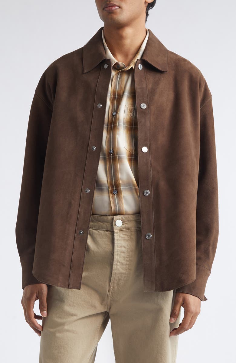 AMI PARIS Goatskin Suede Overshirt, Main, color,