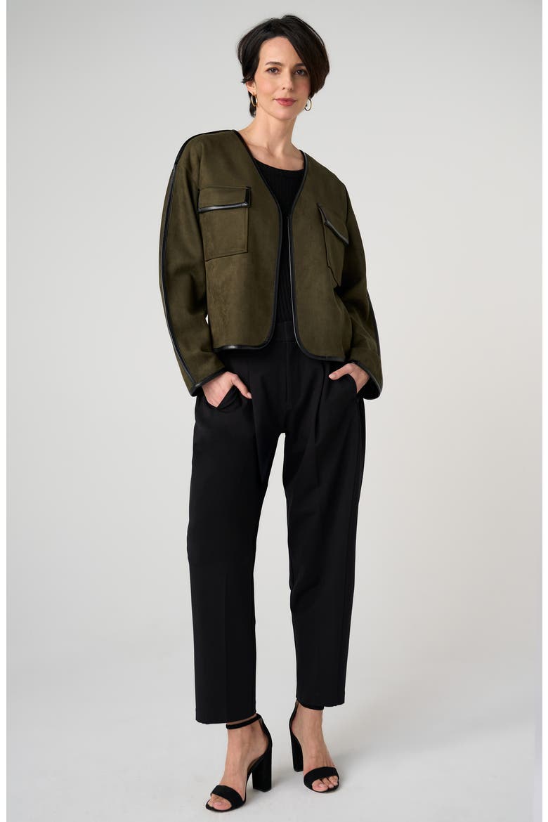 Relaxed Open Front Faux Suede Jacket, Alternate, color, DARK OLIVE