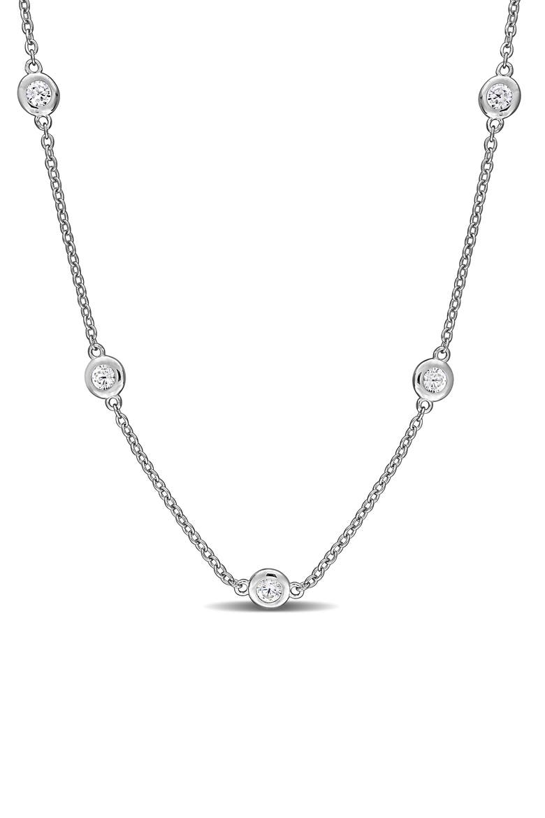 Sterling Silver Lab Grown White Sapphire Station Chain Necklace, Main, color, METALLIC SILVER