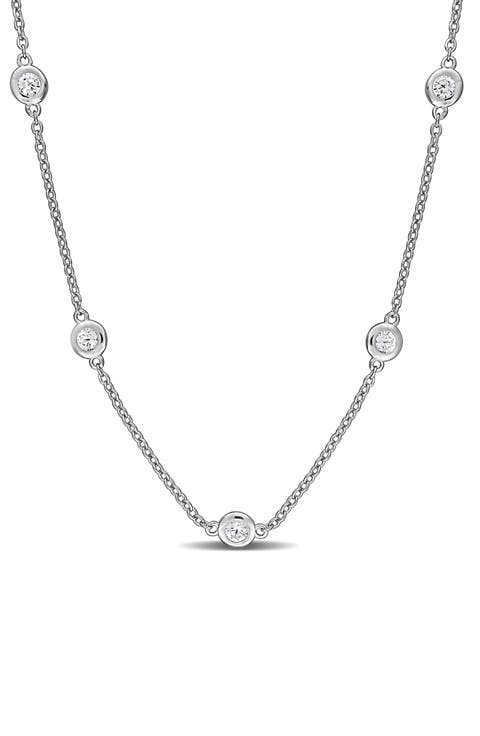 Sterling Silver Lab Grown White Sapphire Station Chain Necklace