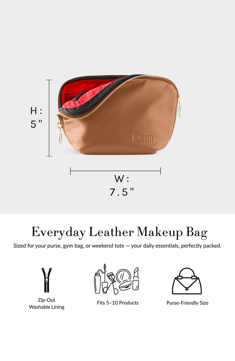 KUSSHI Everyday Leather Makeup Bag, Alternate, color, Black/ Pink Leather