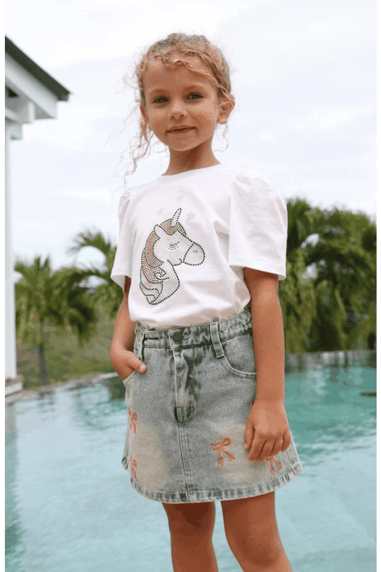 Cutie Bows Denim Skirt, Alternate, color, Blue