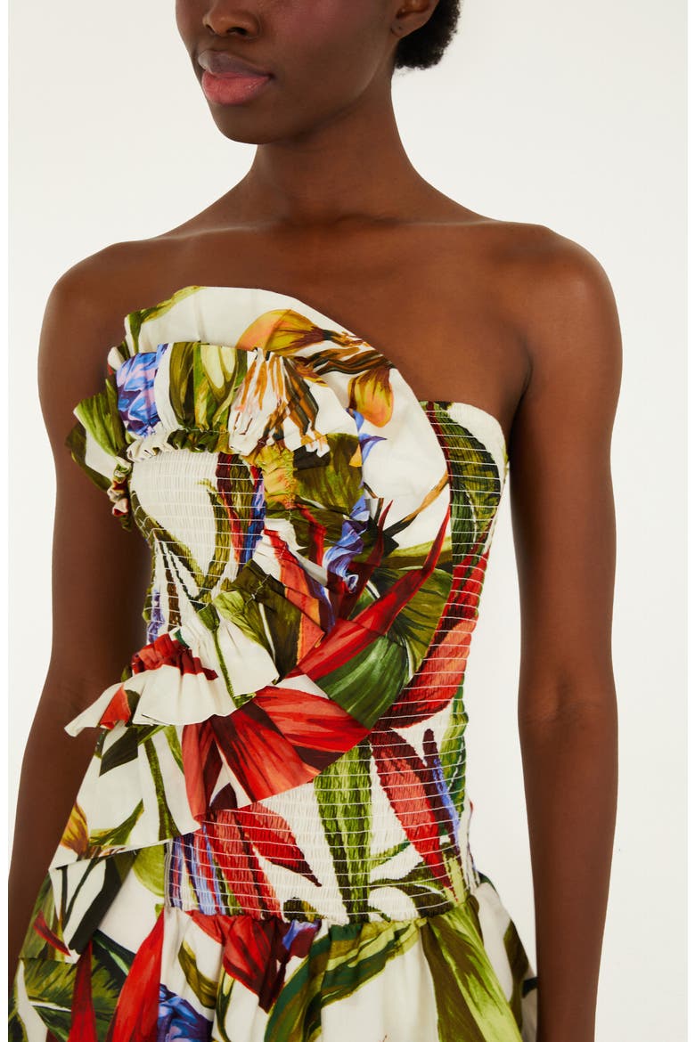 Florart Strapless High Low Cotton Dress, Alternate, color, SAND