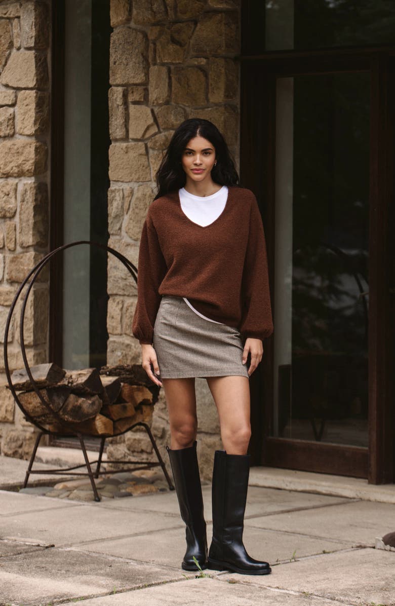 French Connection Houndstooth Miniskirt, Alternate, color, Brown Multi