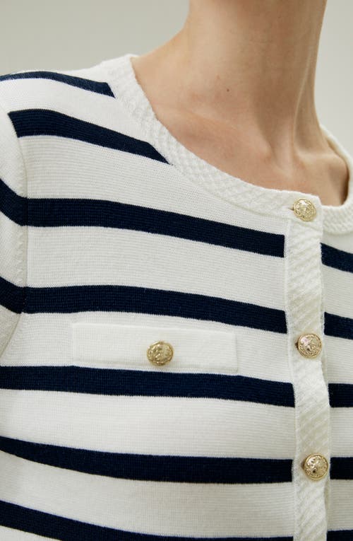Lilysilk Gariana Striped Wool Cardigan In Navy Blue