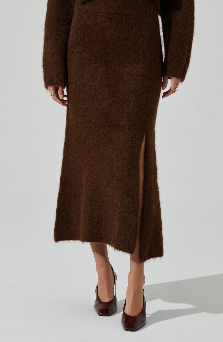 ASTR the Label Sinisa Fuzy Alpaca Blend Sweater Midi Skirt, Alternate, color, Brown