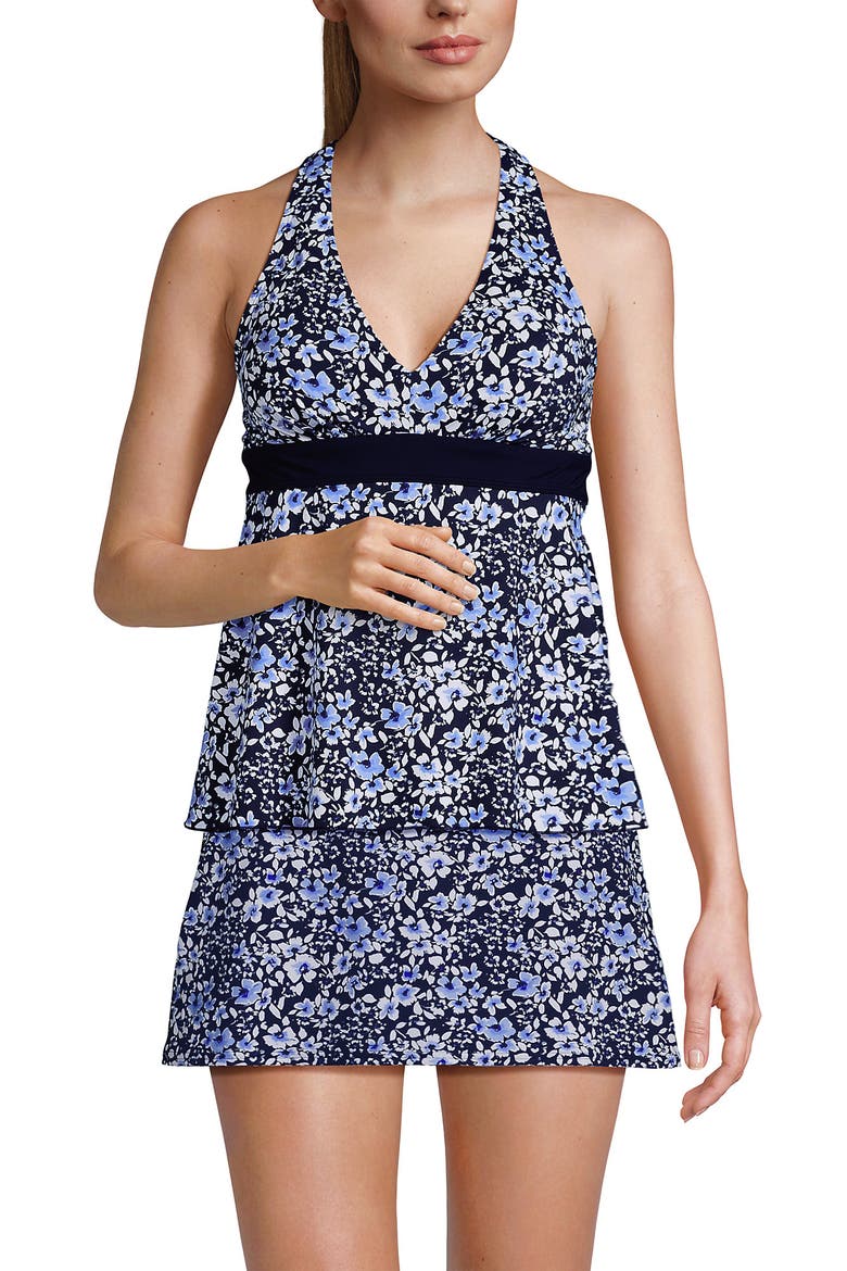 V-Neck Racerback Flutter Tankini, Alternate, color, Navy Meadow Floral