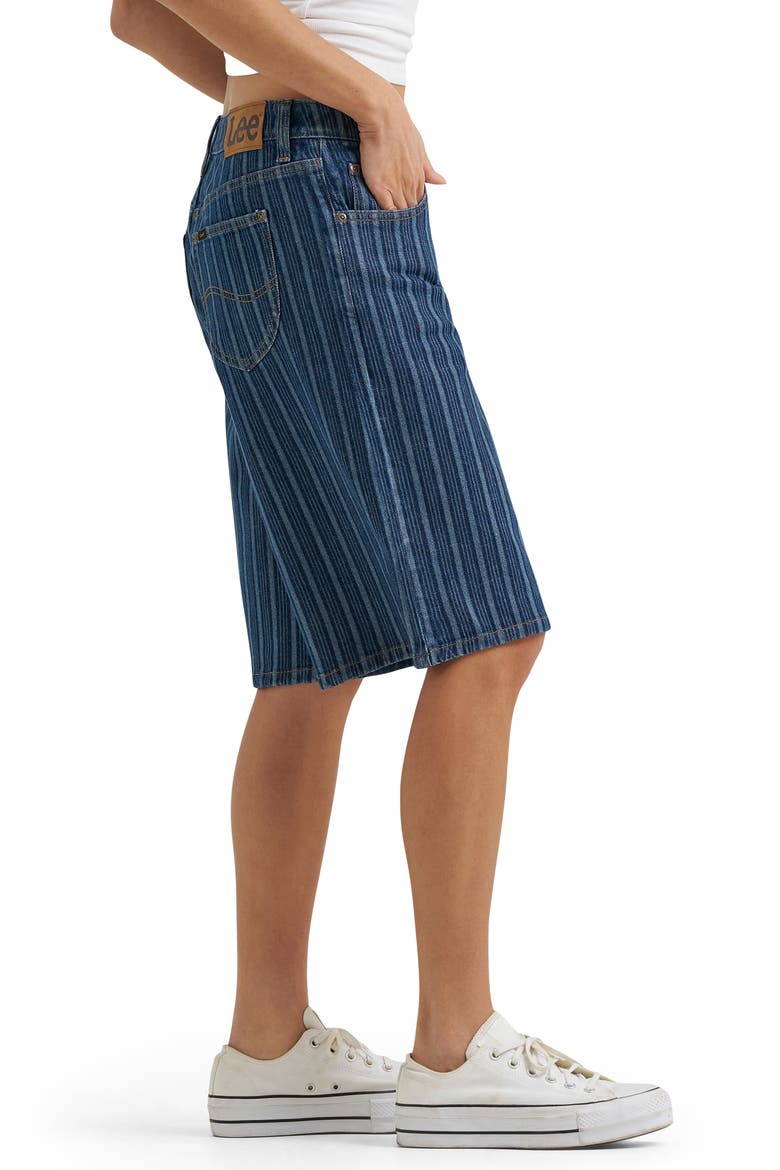 Stripe Mid Rise Loose Long Denim Shorts, Alternate, color, SONIC SPEED